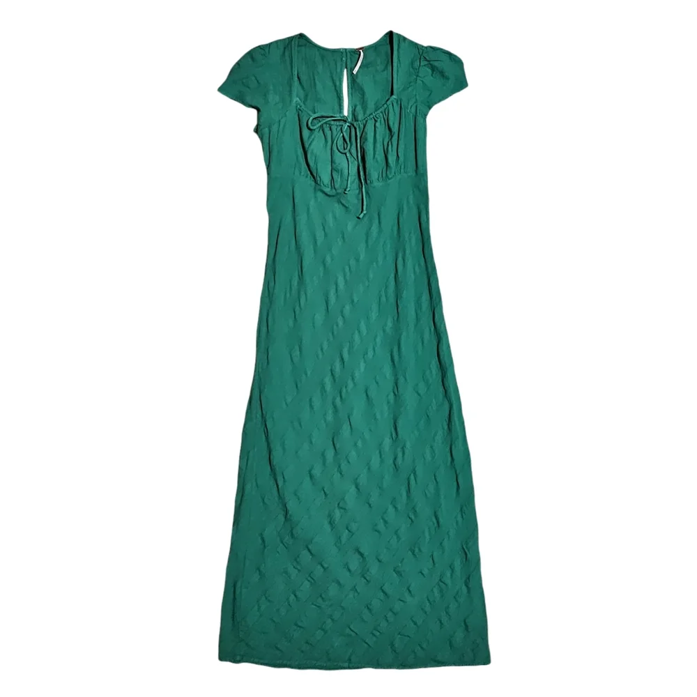 FREE PEOPLE Natalya Solid Green Midi Dress XS - Picture 1 of 6